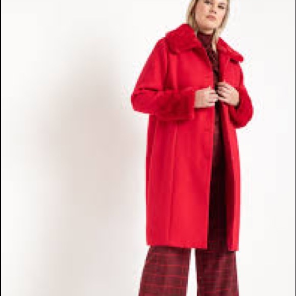 Eloquii Jackets & Blazers - NWOT Eloquii Red Coat Faux Fur Detail Size 14/16